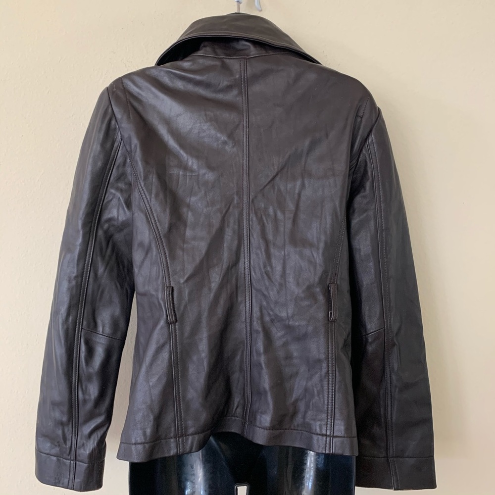 Nine West Brown Leather Leopard Lined Jacket - Picture 2 of 8
